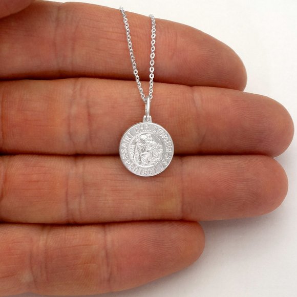 Round Real Silver Saint Christopher Pendant Stamped 925, Protection Medal Charm - Picture 5 of 5